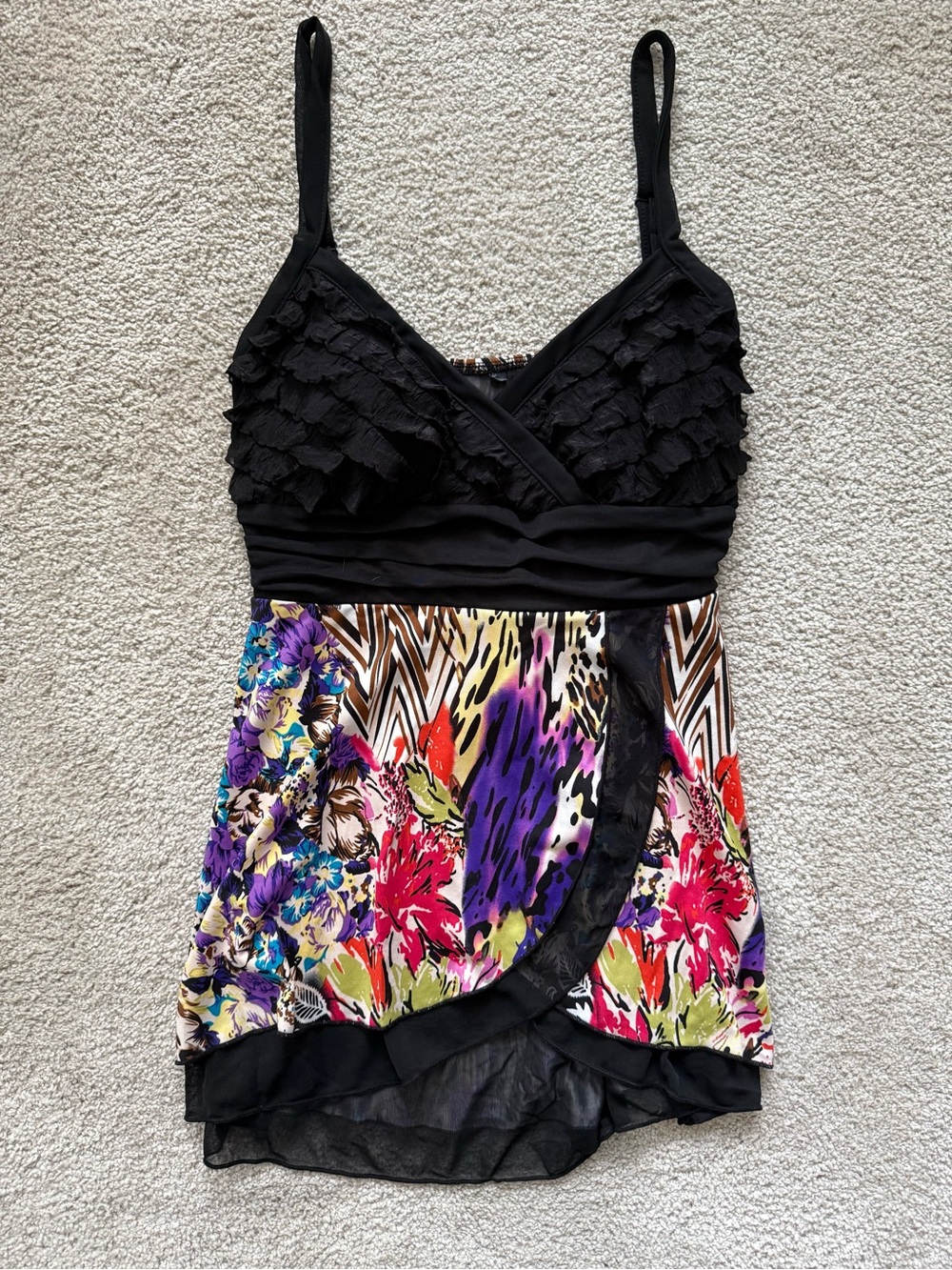 Y2K Women’s Black Floral Surplice Tank Top